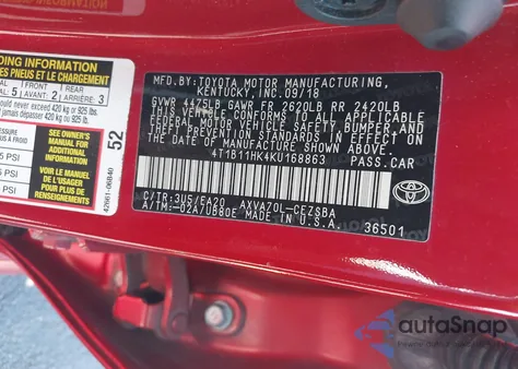 2019 Toyota Camry Se из США, поврежденный, VIN 4T1B11HK4KU168863